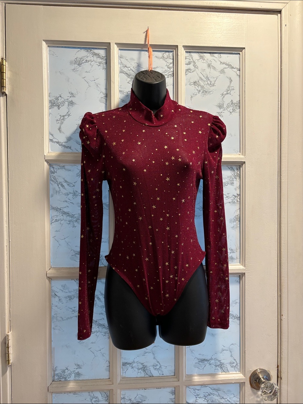 Shein Bodysuit Size Small Colored Raspberry Gold Stars StretchableMaterial NWOTS